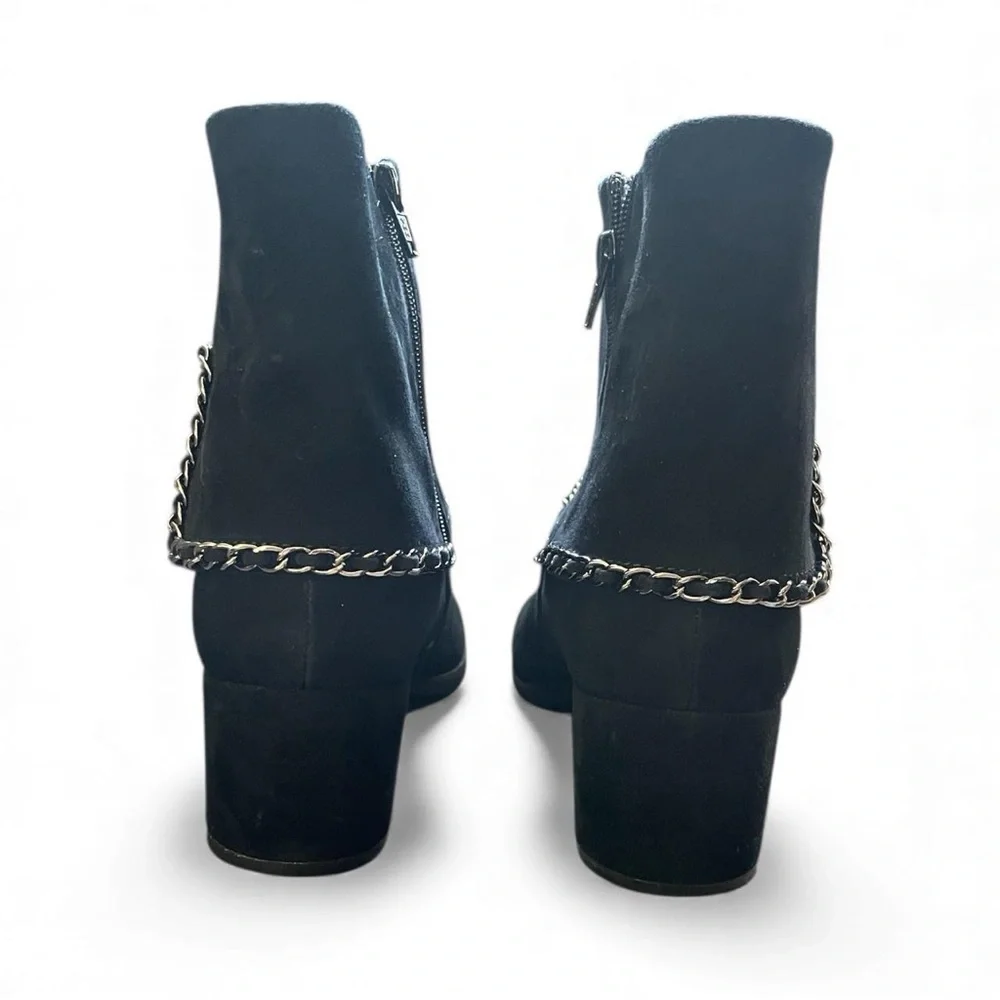 Vaneli Elegant Black Suede Ankle Boots with Silver‎ Chain Detail Trim 10